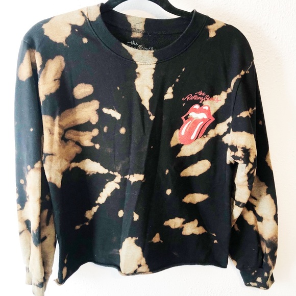 the Rolling Stones Tops - The Rolling Stones cropped black brown long sleeve heavy tee size medium